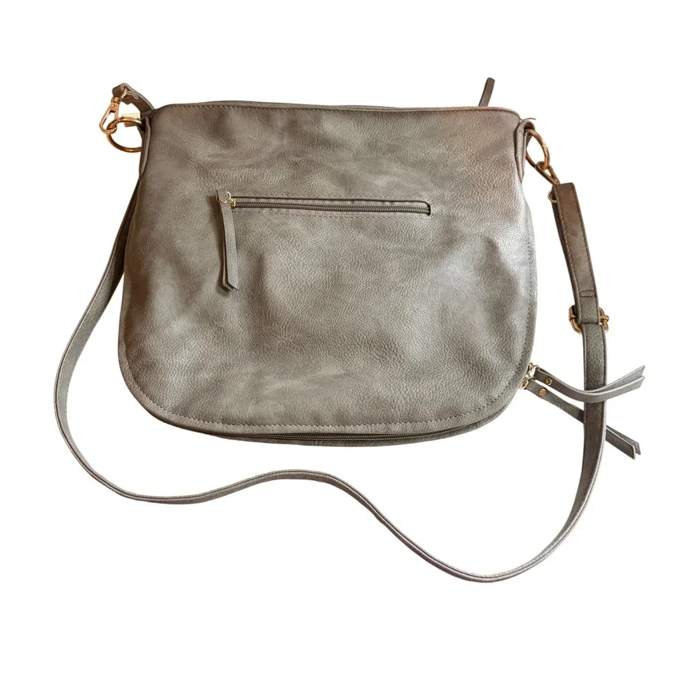 Wrangler Metallic Grey Faux Leather Crossbody Hobo Bag Gold Hardware Western